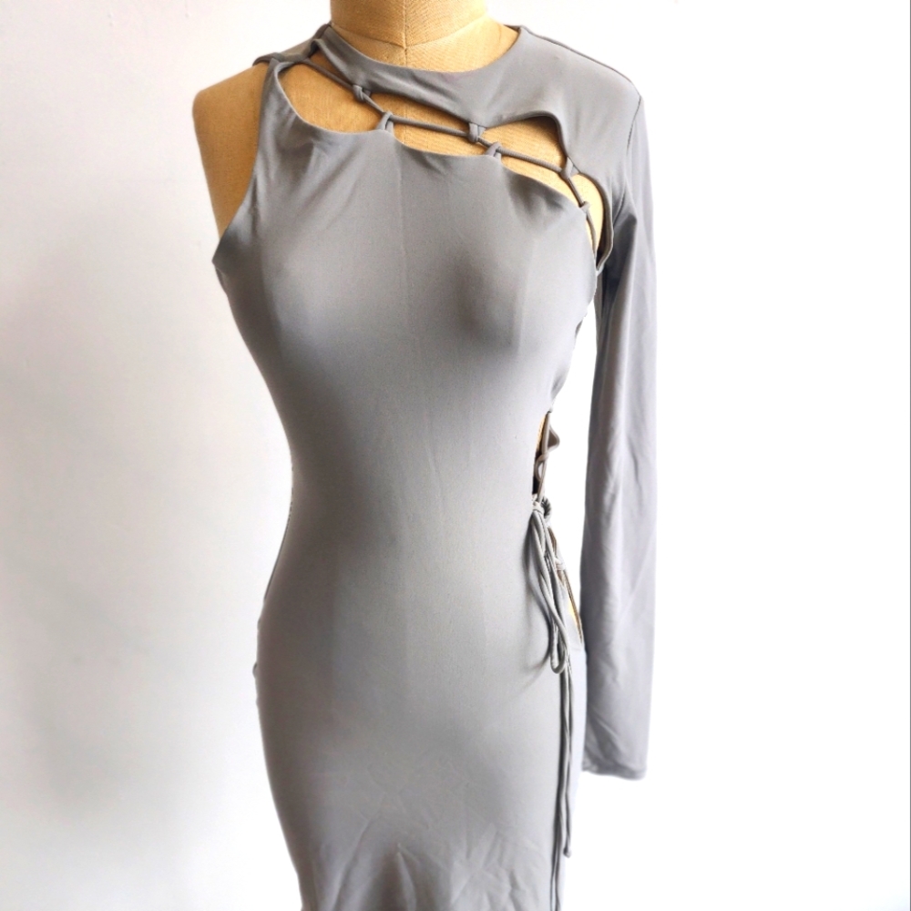 SKIMS Gray One-Shoulder Dress